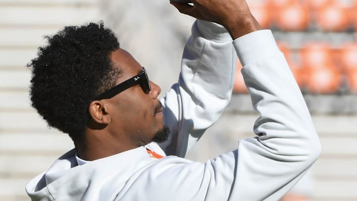 Clemson Tigers wide receiver Bryant Wesco Jr. (12) catches a football Saturday, Nov. 1, 2025, ahead of the NCAA football game against the Duke Blue Devils at Memorial Stadium in Clemson, South Carolina. Clemson Tigers wide receiver Bryant Wesco Jr. (12) catches a football Saturday, Nov. 1, 2025, ahead of the NCAA football game against the Duke Blue Devils at Memorial Stadium in Clemson, South Carolina.