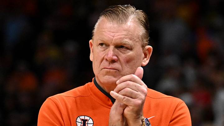 Mar 28, 2026; Houston, TX, USA; Illinois Fighting Illini head coach Brad Underwood reacts in the first half against the Iowa Hawkeyes during an Elite Eight game of the South Regional of the men's 2026 NCAA Tournament at Toyota Center. Mandatory Credit: Maria Lysaker-Imagn Images Mar 28, 2026; Houston, TX, USA; Illinois Fighting Illini head coach Brad Underwood reacts in the first half against the Iowa Hawkeyes during an Elite Eight game of the South Regional of the men's 2026 NCAA Tournament at Toyota Center. Mandatory Credit: Maria Lysaker-Imagn Images