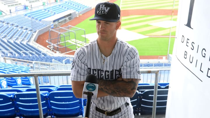 Hudson Valley Renegades infielder Roc Riggio being interviewed during Media Day. 