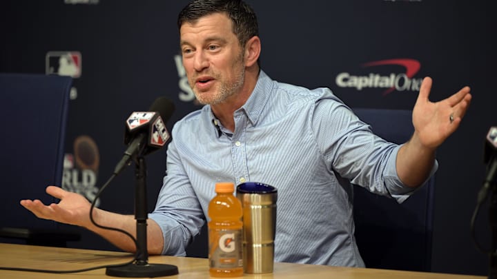 Oct 25, 2024; Los Angeles, California, USA; Los Angeles Dodgers president of baseball operations Andrew Friedman speaks in a press conference before game one against the New York Yankees in the 2024 MLB World Series at Dodger Stadium. Mandatory Credit: Jayne Kamin-Oncea-Imagn Images Oct 25, 2024; Los Angeles, California, USA; Los Angeles Dodgers president of baseball operations Andrew Friedman speaks in a press conference before game one against the New York Yankees in the 2024 MLB World Series at Dodger Stadium. Mandatory Credit: Jayne Kamin-Oncea-Imagn Images