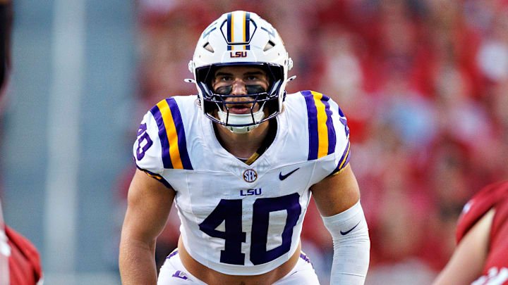 Oconee County native Whit Weeks ready on defense v Arkansas, in the 2025 season.