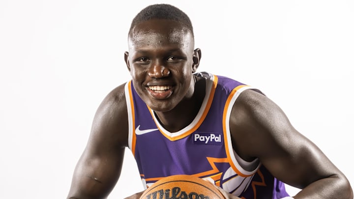 Sep 24, 2025; Phoenix, AZ, USA; Phoenix Suns center Khaman Maluach (10) poses for portrait during Media Day at PHX Arena. Mandatory Credit: Mark J. Rebilas-Imagn Images Sep 24, 2025; Phoenix, AZ, USA; Phoenix Suns center Khaman Maluach (10) poses for portrait during Media Day at PHX Arena. Mandatory Credit: Mark J. Rebilas-Imagn Images