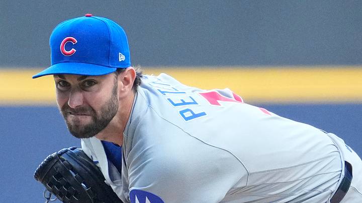 Jun 27, 2026; Milwaukee, Wisconsin, USA; Chicago Cubs pitcher David Peterson (19) delivers a pitch against the Milwaukee Brewers in the first inning at American Family Field. Mandatory Credit: Michael McLoone-Imagn Images