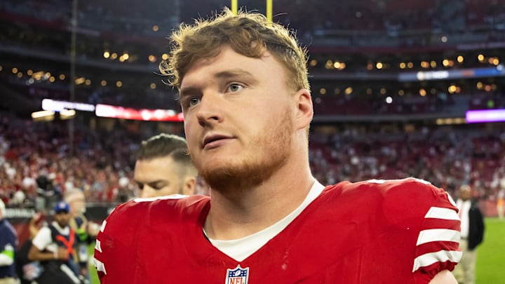 Dec 17, 2023; Glendale, Arizona, USA; San Francisco 49ers offensive lineman Ben Bartch (78) against the Arizona Cardinals at State Farm Stadium. Mandatory Credit: Mark J. Rebilas-USA TODAY Sports Dec 17, 2023; Glendale, Arizona, USA; San Francisco 49ers offensive lineman Ben Bartch (78) against the Arizona Cardinals at State Farm Stadium. Mandatory Credit: Mark J. Rebilas-USA TODAY Sports