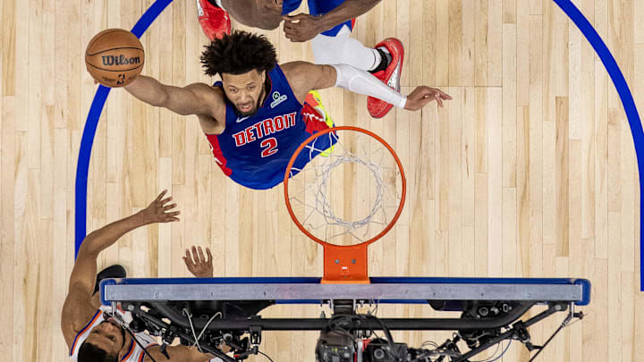 Apr 10, 2025; Detroit, Michigan, USA; Detroit Pistons guard Cade Cunningham (2) : David Reginek-Imagn Images