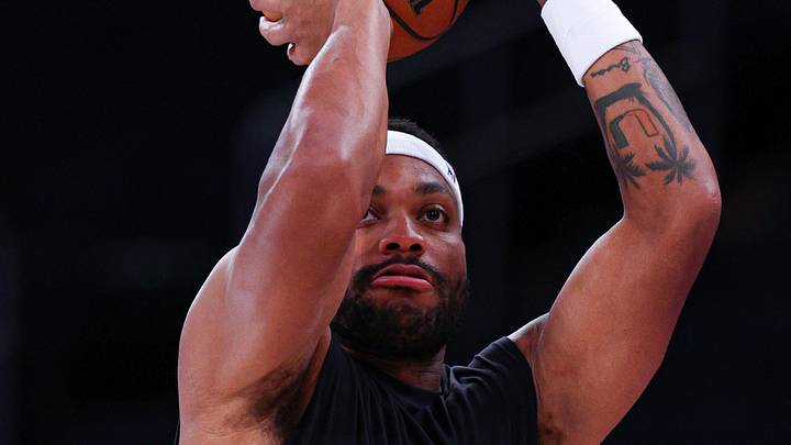 New York Knicks point guard Bruce Brown (1) warms up before the game against the Toronto Raptors at Madison Square Garden on Oct. 15, 2026.