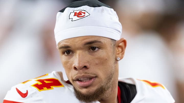 Aug 9, 2025; Glendale, Arizona, USA; Kansas City Chiefs wide receiver Skyy Moore (24) against the Arizona Cardinals during a preseason NFL game at State Farm Stadium. Mandatory Credit: Mark J. Rebilas-Imagn Images Aug 9, 2025; Glendale, Arizona, USA; Kansas City Chiefs wide receiver Skyy Moore (24) against the Arizona Cardinals during a preseason NFL game at State Farm Stadium. Mandatory Credit: Mark J. Rebilas-Imagn Images