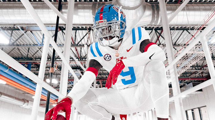 Ole Miss cornerback Trey Amos wearing the Rebels' uniform combination for this weekend's game against Florida.