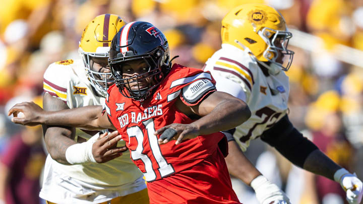 Oct 18, 2025; Tempe, Arizona, USA; Texas Tech Red Raiders linebacker David Bailey (31) against the Arizona State Sun Devils at Mountain America Stadium. Mandatory Credit: Mark J. Rebilas-Imagn Images