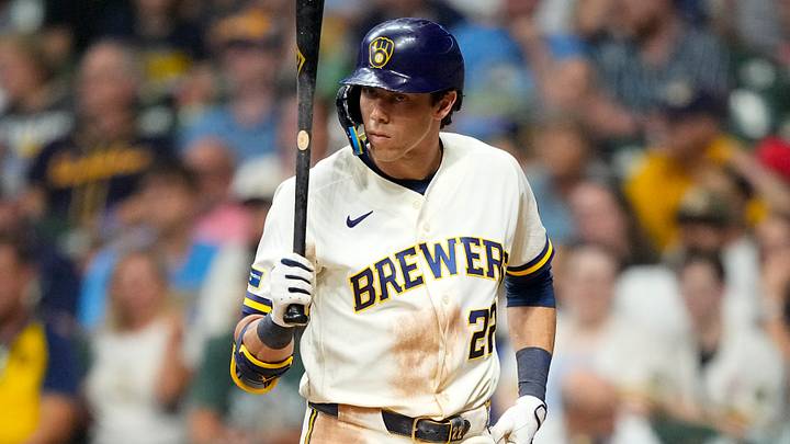 Aug 5, 2026; Milwaukee, Wisconsin, USA; Milwaukee Brewers designated hitter Christian Yelich (22) during the game against the Pittsburgh Pirates at American Family Field. Mandatory Credit: Jeff Hanisch-Imagn Images Aug 5, 2026; Milwaukee, Wisconsin, USA; Milwaukee Brewers designated hitter Christian Yelich (22) during the game against the Pittsburgh Pirates at American Family Field. Mandatory Credit: Jeff Hanisch-Imagn Images