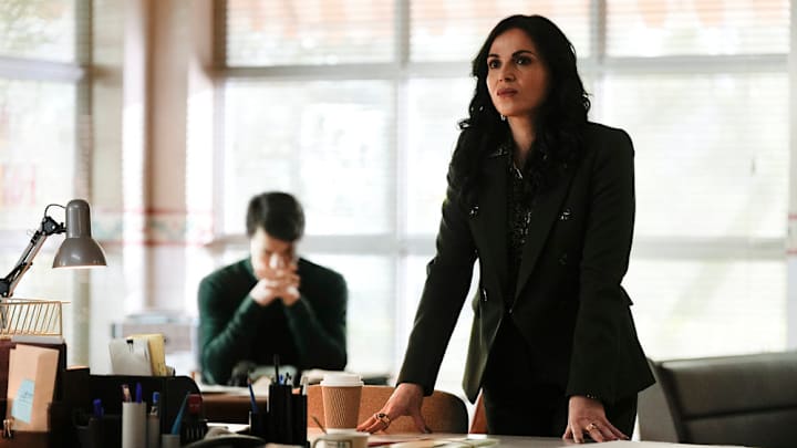 THE RAINMAKER -- Episode 107 -- Pictured: (l-r) Milo Callaghan as Rudy Baylor, Lana Parrilla as Jocelyn Bruiser Stone -- (Photo by: Chistopher Barr/USA Network)