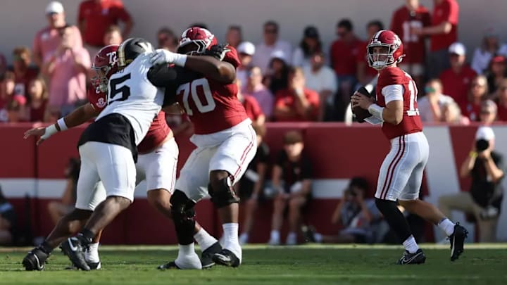 Ty Simpson (15) against Vanderbilt.