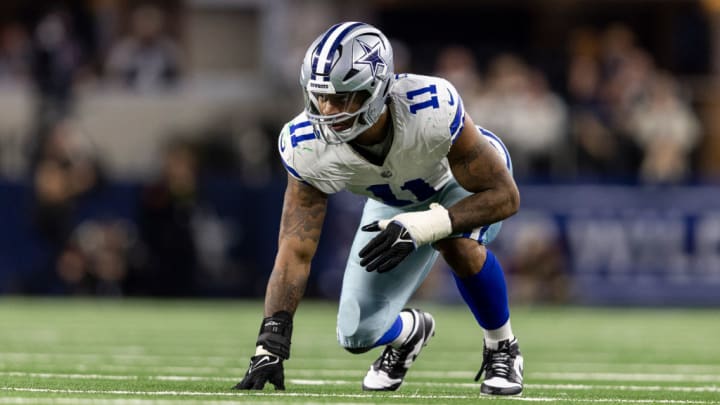 ARLINGTON, TEXAS - JANUARY 14: Micah Parsons #11 of the Dallas Cowboys lines up during an NFL wild-card playoff football game between the Dallas Cowboys and the Green Bay Packers at AT&T Stadium on January 14, 2024 in Arlington, Texas ARLINGTON, TEXAS - JANUARY 14: Micah Parsons #11 of the Dallas Cowboys lines up during an NFL wild-card playoff football game between the Dallas Cowboys and the Green Bay Packers at AT&T Stadium on January 14, 2024 in Arlington, Texas