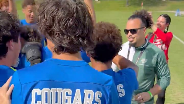 The Barron Collier boys soccer team celebrates its victory in the FHSAA Class 4A state semifinals. The Cougars will meet Hialeah Mater Lakes in the championship match.