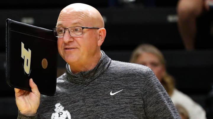 Purdue Boilermakers head coach Dave Shondell yells down court 