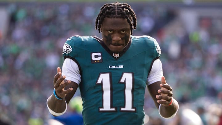 Dec 8, 2024; Philadelphia, Pennsylvania, USA; Philadelphia Eagles wide receiver A.J. Brown (11) in a game against the Carolina Panthers at Lincoln Financial Field. 
