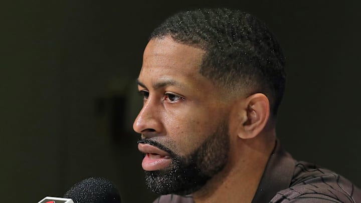 Cleveland Browns general manager Andrew Berry responds to questions during Watson's introductory