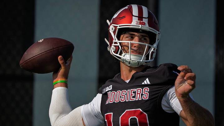 Indiana's Josh Hoover (10) during Indiana University's football camp practice on Wednesday, Aug. 5, 2026. Indiana's Josh Hoover (10) during Indiana University's football camp practice on Wednesday, Aug. 5, 2026.