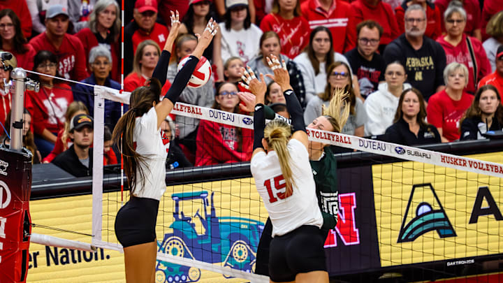 For the second time in eight days, top-ranked Nebraska swept Michigan State. For the second time in eight days, top-ranked Nebraska swept Michigan State.