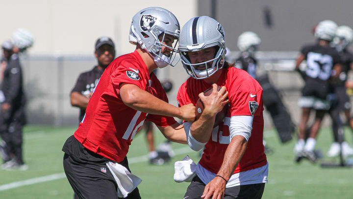Las Vegas Raiders QBs Aidan O'Connell, Gardner Minshew Las Vegas Raiders QBs Aidan O'Connell, Gardner Minshew