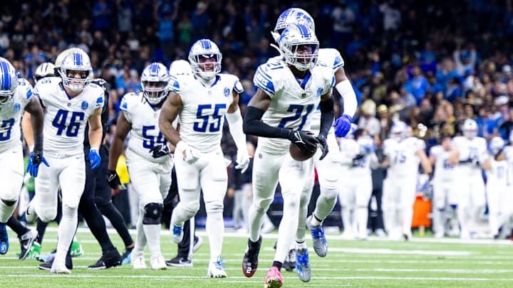 Dec 3, 2023; New Orleans, Louisiana, USA; Detroit Lions safety Tracy Walker III (21) reacts to