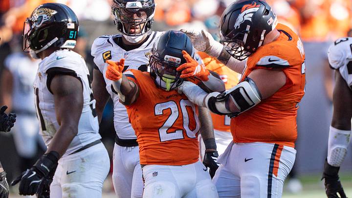 Sep 20, 2026; Denver Broncos running back Jonah Coleman (20) indicates first down during the game between the Denver Broncos and Jacksonville Jaguars in Denver, CO, USA; at Empower Field at Mile High. Sep 20, 2026; Denver Broncos running back Jonah Coleman (20) indicates first down during the game between the Denver Broncos and Jacksonville Jaguars in Denver, CO, USA; at Empower Field at Mile High.