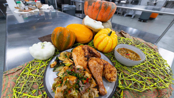 Chef Mo Montgomery created a Pueblo chile-infused Thanksgiving dinner that features Pueblo chile sourdough dressing, Pueblo chile-rub roasted chicken, Pueblo chile-rub roasted zucchini and a Pueblo chile sauce.