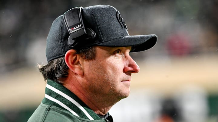 Michigan State's head coach Jonathan Smith looks on during the third quarter in the game against Purdue on Friday, Nov. 22, 2024, at Spartan Stadium in East Lansing. Michigan State's head coach Jonathan Smith looks on during the third quarter in the game against Purdue on Friday, Nov. 22, 2024, at Spartan Stadium in East Lansing.