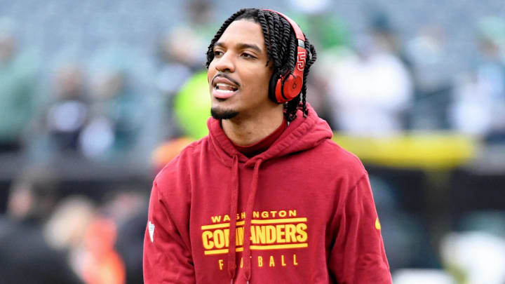Washington Commanders quarterback Jayden Daniels before the NFC Championship game at Lincoln Financial Field