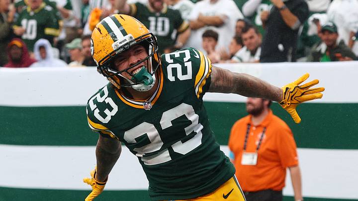 Green Bay Packers wide receiver Skyy Moore (23) celebrates returning a punt for 63-yards Green Bay Packers wide receiver Skyy Moore (23) celebrates returning a punt for 63-yards