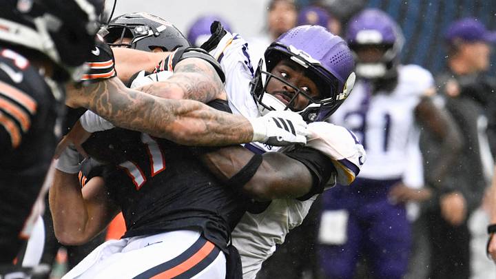 It all came crashing down on the Bears Sunday when Dallas Turner sacked quarterback Tyson Bagent to end the game.. It all came crashing down on the Bears Sunday when Dallas Turner sacked quarterback Tyson Bagent to end the game..