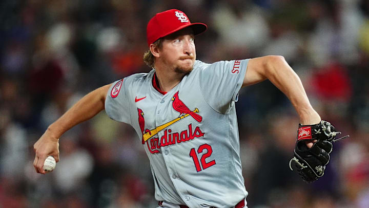Sep 25, 2024; Denver, Colorado, USA; St. Louis Cardinals starting pitcher Erick Fedde (12) delivers a pitch in the eighth inning against the Colorado Rockies at Coors Field. Mandatory Credit: Ron Chenoy-Imagn Images Sep 25, 2024; Denver, Colorado, USA; St. Louis Cardinals starting pitcher Erick Fedde (12) delivers a pitch in the eighth inning against the Colorado Rockies at Coors Field. Mandatory Credit: Ron Chenoy-Imagn Images