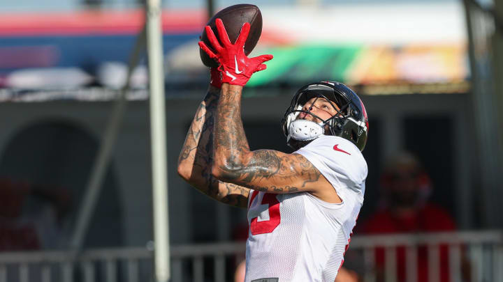 Aug 3, 2023; Tampa Bay, FL, USA; Tampa Bay Buccaneers wide receiver Mike Evans (13) participates in training camp at AdventHealth Training Center. Mandatory Credit: Nathan Ray Seebeck-USA TODAY Sports Aug 3, 2023; Tampa Bay, FL, USA; Tampa Bay Buccaneers wide receiver Mike Evans (13) participates in training camp at AdventHealth Training Center. Mandatory Credit: Nathan Ray Seebeck-USA TODAY Sports