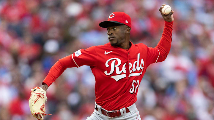 Apr 7, 2023; Philadelphia, Pennsylvania, USA; Cincinnati Reds relief pitcher Reiver Sanmartin (52)