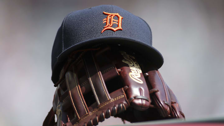 Jun 1, 2019; Atlanta, GA, USA; Detroit Tigers hat and glove are seen in the dugout before a game against the Atlanta Braves at SunTrust Park. Jun 1, 2019; Atlanta, GA, USA; Detroit Tigers hat and glove are seen in the dugout before a game against the Atlanta Braves at SunTrust Park.