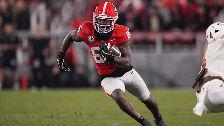 Nov 15, 2025; Athens, Georgia, USA; Georgia Bulldogs wide receiver Dillon Bell (86) runs the ball in the second half against the Texas Longhorns at Sanford Stadium. Mandatory Credit: Dale Zanine-Imagn Images