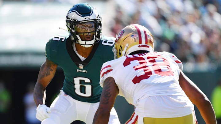 Sep 19, 2021; Philadelphia, Pennsylvania, USA; Philadelphia Eagles wide receiver DeVonta Smith (6)