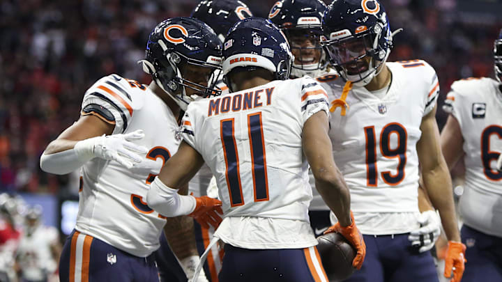 Nov 20, 2022; Atlanta, Georgia, USA; Chicago Bears wide receiver Darnell Mooney (11) celebrates with