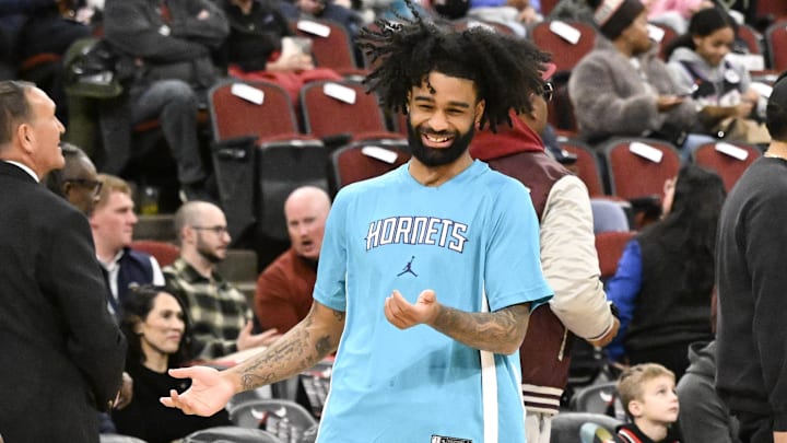 Feb 24, 2026; Chicago, Illinois, USA; Charlotte Hornets guard Coby White (3) smiles as he warms up before a game against the Chicago Bulls at United Center. Mandatory Credit: Matt Marton-Imagn Images Feb 24, 2026; Chicago, Illinois, USA; Charlotte Hornets guard Coby White (3) smiles as he warms up before a game against the Chicago Bulls at United Center. Mandatory Credit: Matt Marton-Imagn Images