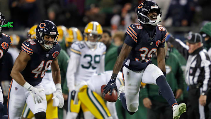 Josh Blackwell celebrates his onside kick recovery against Green Bay in Week 16. 