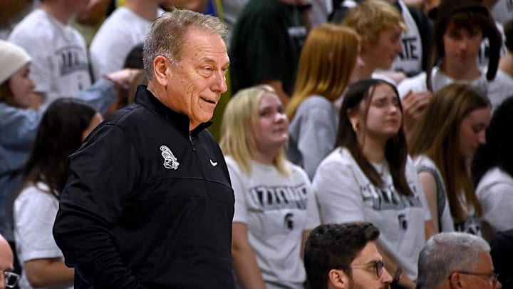 Nov 17, 2023; East Lansing, Michigan, USA; Michigan State Spartans head coach Tom Izzo has a smile at the end of the game against the Butler Bulldogs at Jack Breslin Student Events Center. Mandatory Credit: Dale Young-Imagn Images Nov 17, 2023; East Lansing, Michigan, USA; Michigan State Spartans head coach Tom Izzo has a smile at the end of the game against the Butler Bulldogs at Jack Breslin Student Events Center. Mandatory Credit: Dale Young-Imagn Images