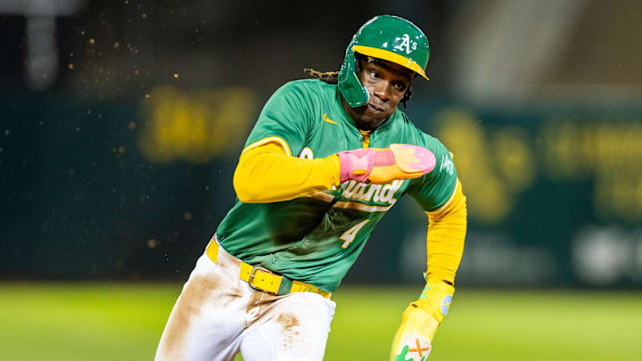 Sep 20, 2024; Oakland, California, USA; Oakland Athletics outfielder Lawrence Butler (4) during the fourth inning against the New York Yankees at Oakland-Alameda County Coliseum. Mandatory Credit: Bob Kupbens-Imagn Images Sep 20, 2024; Oakland, California, USA; Oakland Athletics outfielder Lawrence Butler (4) during the fourth inning against the New York Yankees at Oakland-Alameda County Coliseum. Mandatory Credit: Bob Kupbens-Imagn Images