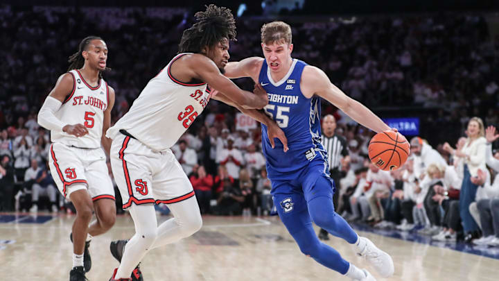 Feb 25, 2024; New York, New York, USA;  Creighton Bluejays guard Baylor Scheierman (55) looks to