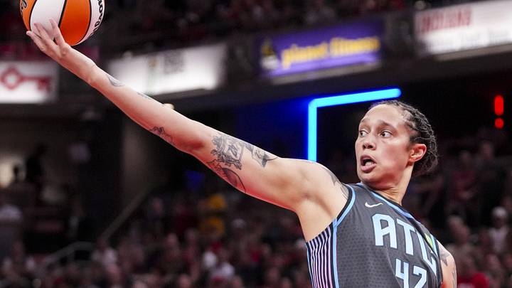 July 11, 2025; Indianapolis, Indiana, USA; Atlanta Dream center Brittney Griner (42) rebounds the ball during a game against the Indiana Fever at Gainbridge Fieldhouse. Mandatory Credit: Grace Smith/INDIANAPOLIS STAR-Imagn Images