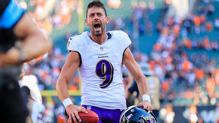 Oct 6, 2024; Cincinnati, Ohio, USA; Baltimore Ravens kicker Justin Tucker (9) reacts after the victory over the Cincinnati Bengals at Paycor Stadium. Mandatory Credit: Katie Stratman-Imagn Images Oct 6, 2024; Cincinnati, Ohio, USA; Baltimore Ravens kicker Justin Tucker (9) reacts after the victory over the Cincinnati Bengals at Paycor Stadium. Mandatory Credit: Katie Stratman-Imagn Images