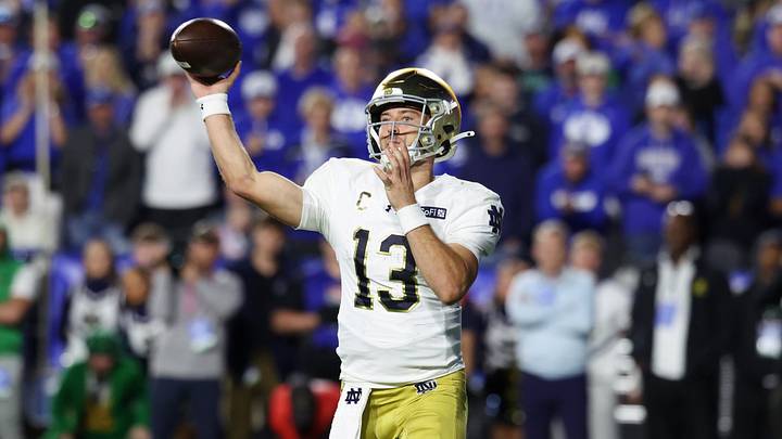 Oct 17, 2026; Provo, Utah, USA; Notre Dame Fighting Irish quarterback CJ Carr (13) passes against the Brigham Young Cougars during the second half at LaVell Edwards Stadium. Mandatory Credit: Rob Gray-Imagn Images Oct 17, 2026; Provo, Utah, USA; Notre Dame Fighting Irish quarterback CJ Carr (13) passes against the Brigham Young Cougars during the second half at LaVell Edwards Stadium. Mandatory Credit: Rob Gray-Imagn Images