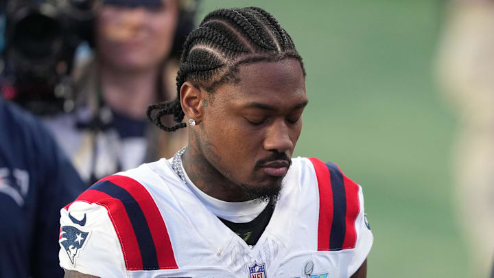 Feb 8, 2026; Santa Clara, CA, USA; New England Patriots wide receiver Stefon Diggs (8) during halftime against the Seattle Seahawks in Super Bowl LX at Levi's Stadium. Mandatory Credit: Darren Yamashita-Imagn Images Feb 8, 2026; Santa Clara, CA, USA; New England Patriots wide receiver Stefon Diggs (8) during halftime against the Seattle Seahawks in Super Bowl LX at Levi's Stadium. Mandatory Credit: Darren Yamashita-Imagn Images