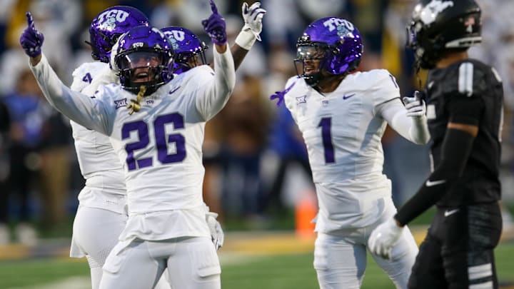 TCU cornerback Vernon Glover celebrates against West Virginia. 