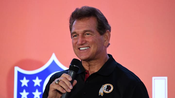 Oct 29, 2016; London, United Kingdom; Washington Redskins former quarterback Joe Theismann during the NFL International Series Fan Rally at the Victoria House. Mandatory Credit: Kirby Lee-Imagn Images