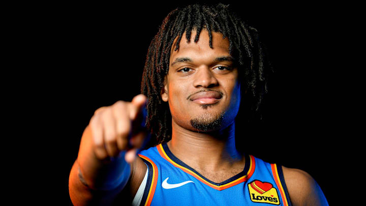 Dillon Jones is pictured during the Thunder media day at the Paycom Center in Oklahoma City, on Monday, Sept. 30, 2024.
